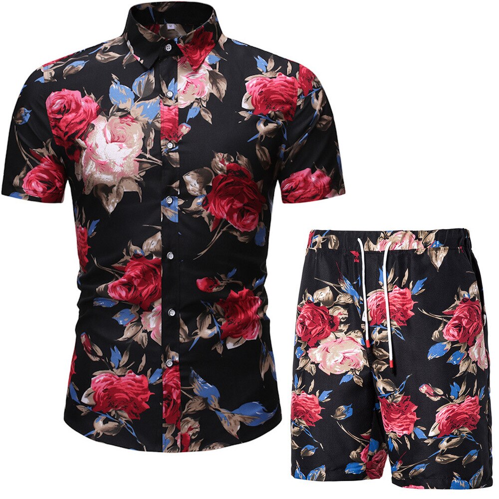 Summer Set Men Shorts Set Floral Print Shirt and Shorts Beach Wear Holiday Clothes - lecapmode