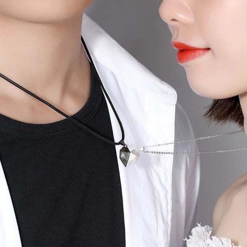 1Pair Magnetic Couple Heart Pendant Necklace For Men Women Gift - lecapmode