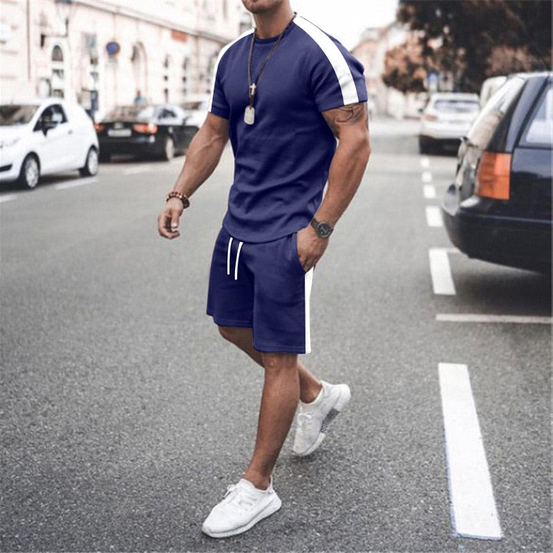 2022 New Summer Men Tracksuit  Sport Suit Short Sleeve T Shirt and Shorts - lecapmode