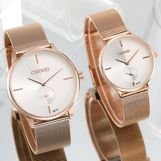 Couple Waterproof Men Women Rose Gold Wrist Watch Gift - lecapmode