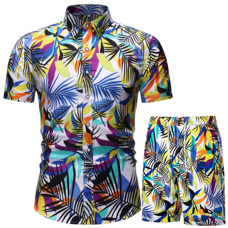 Summer Set Men Shorts Set Floral Print Shirt and Shorts Beach Wear Holiday Clothes - lecapmode