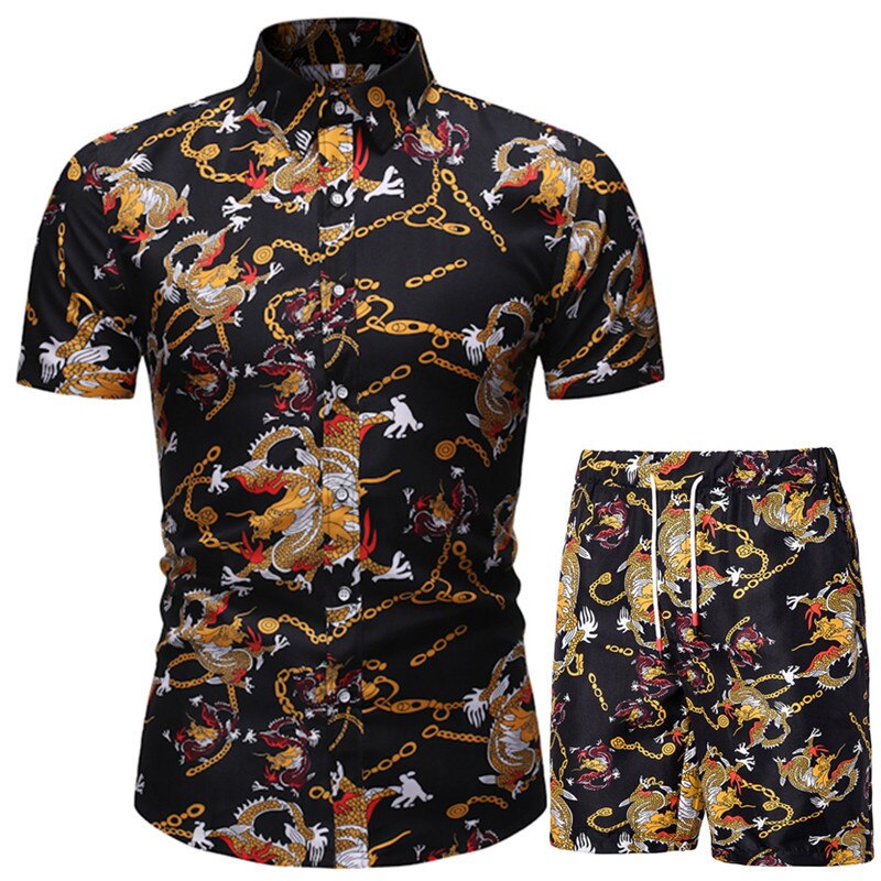 Summer Set Men Shorts Set Floral Print Shirt and Shorts Beach Wear Holiday Clothes - lecapmode