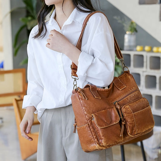 Women Bags Vintage Handbags Retro Large Capacity Tote Crossbody Bag - lecapmode