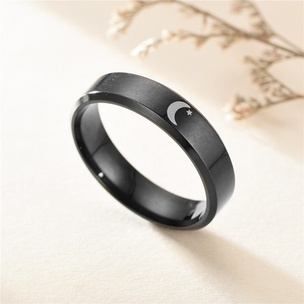 Sun Moon Couple Rings For Women Men Stainless Steel Fashion Jewelry Gifts - lecapmode