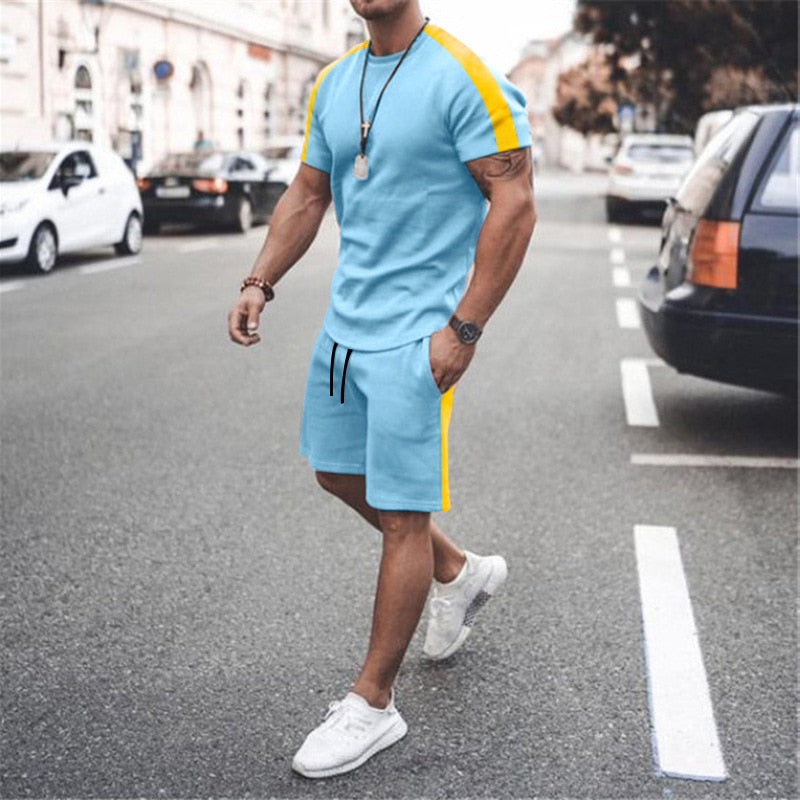 2022 New Summer Men Tracksuit  Sport Suit Short Sleeve T Shirt and Shorts - lecapmode