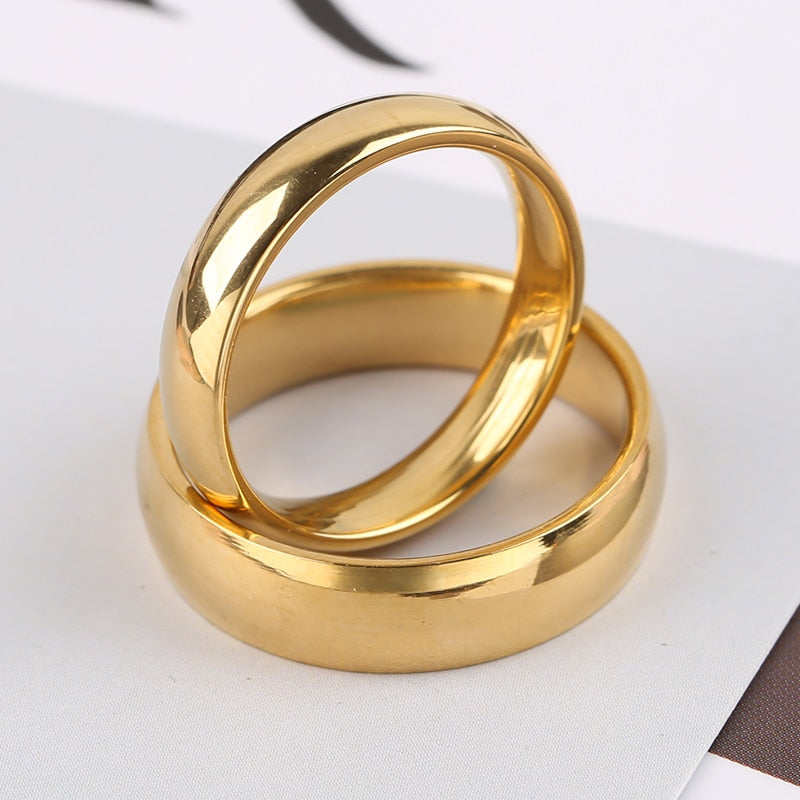 Smooth Stainless Couple Steel Rings Classic Gold For Women And Men - lecapmode