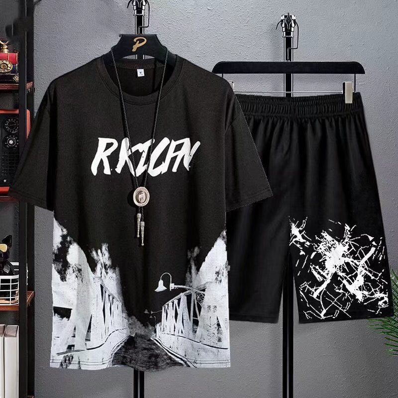 2022 Summer Men Sets Korean Fashion Tracksuit Streetwear Casual Print Outfit - lecapmode