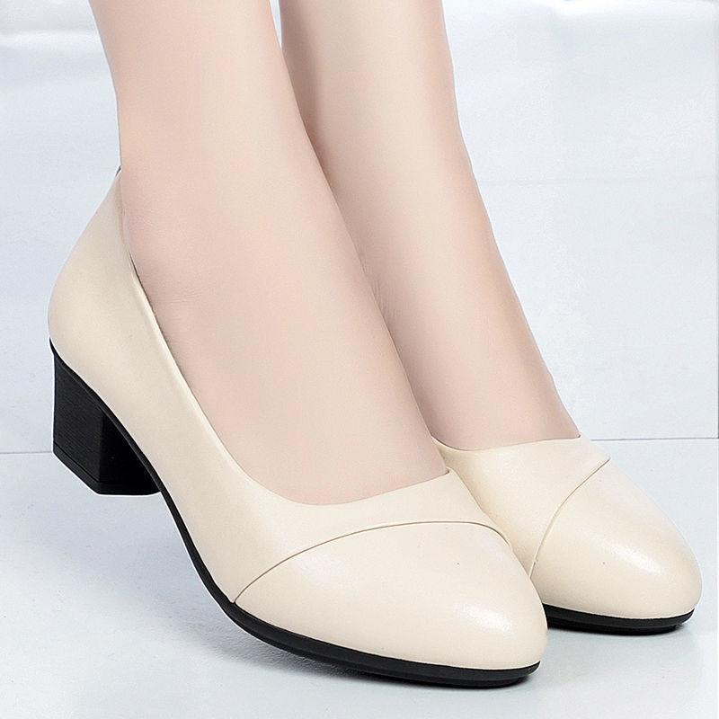 Women Mid Heel Shoes Office Lady Pumps PU Leather Black Basic Square Heeled - lecapmode