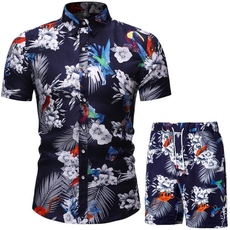 Summer Set Men Shorts Set Floral Print Shirt and Shorts Beach Wear Holiday Clothes - lecapmode