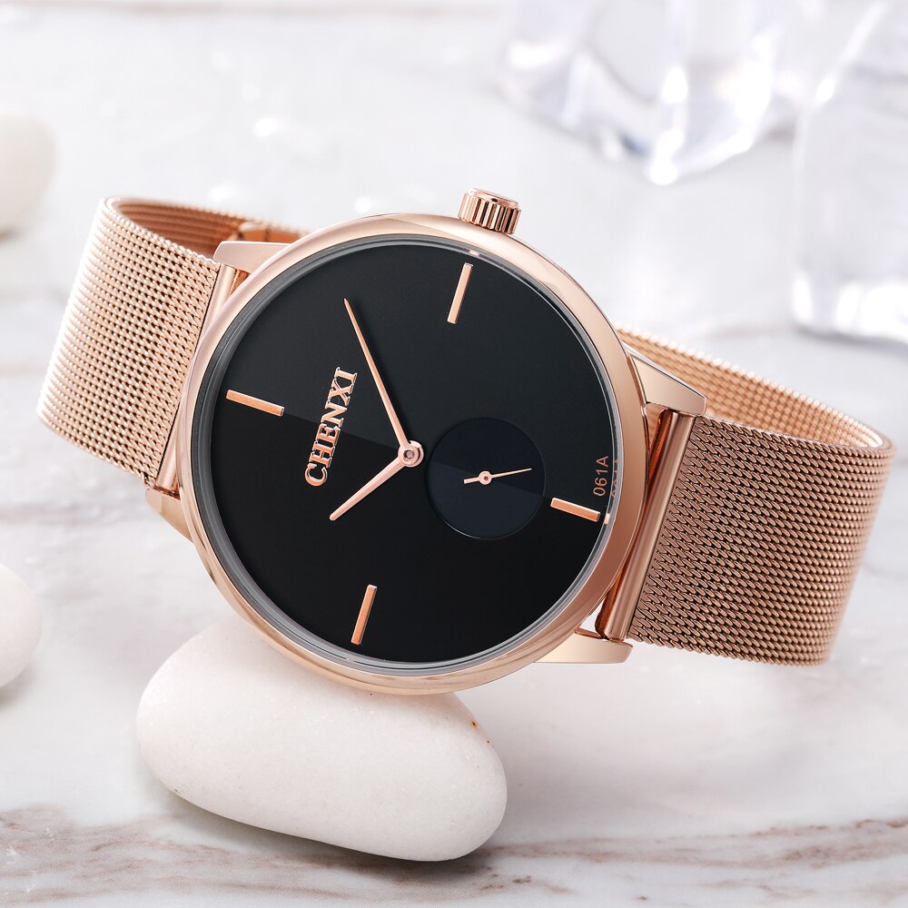 Couple Waterproof Men Women Rose Gold Wrist Watch Gift - lecapmode