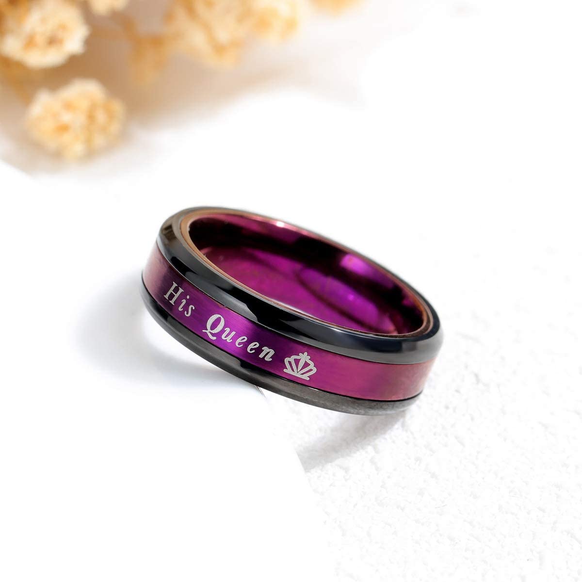 Fashion Couple Rings Romantic Stainless Steel Anniversary Wedding Band Jewelry Gift - lecapmode