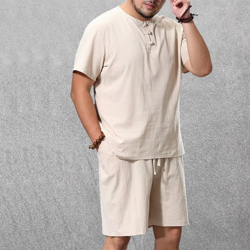 Men Clothing Large Size Tracksuit 8XL 9XL Linen Short T-shirt Summer Suit - lecapmode