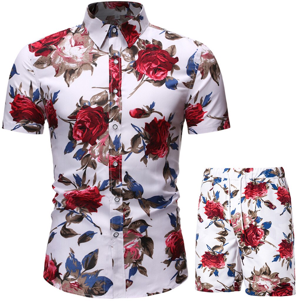 Summer Set Men Shorts Set Floral Print Shirt and Shorts Beach Wear Holiday Clothes - lecapmode