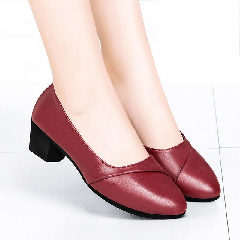 Women Mid Heel Shoes Office Lady Pumps PU Leather Black Basic Square Heeled - lecapmode