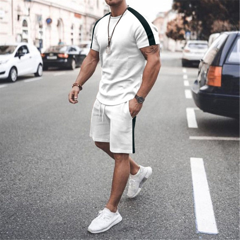 2022 New Summer Men Tracksuit  Sport Suit Short Sleeve T Shirt and Shorts - lecapmode