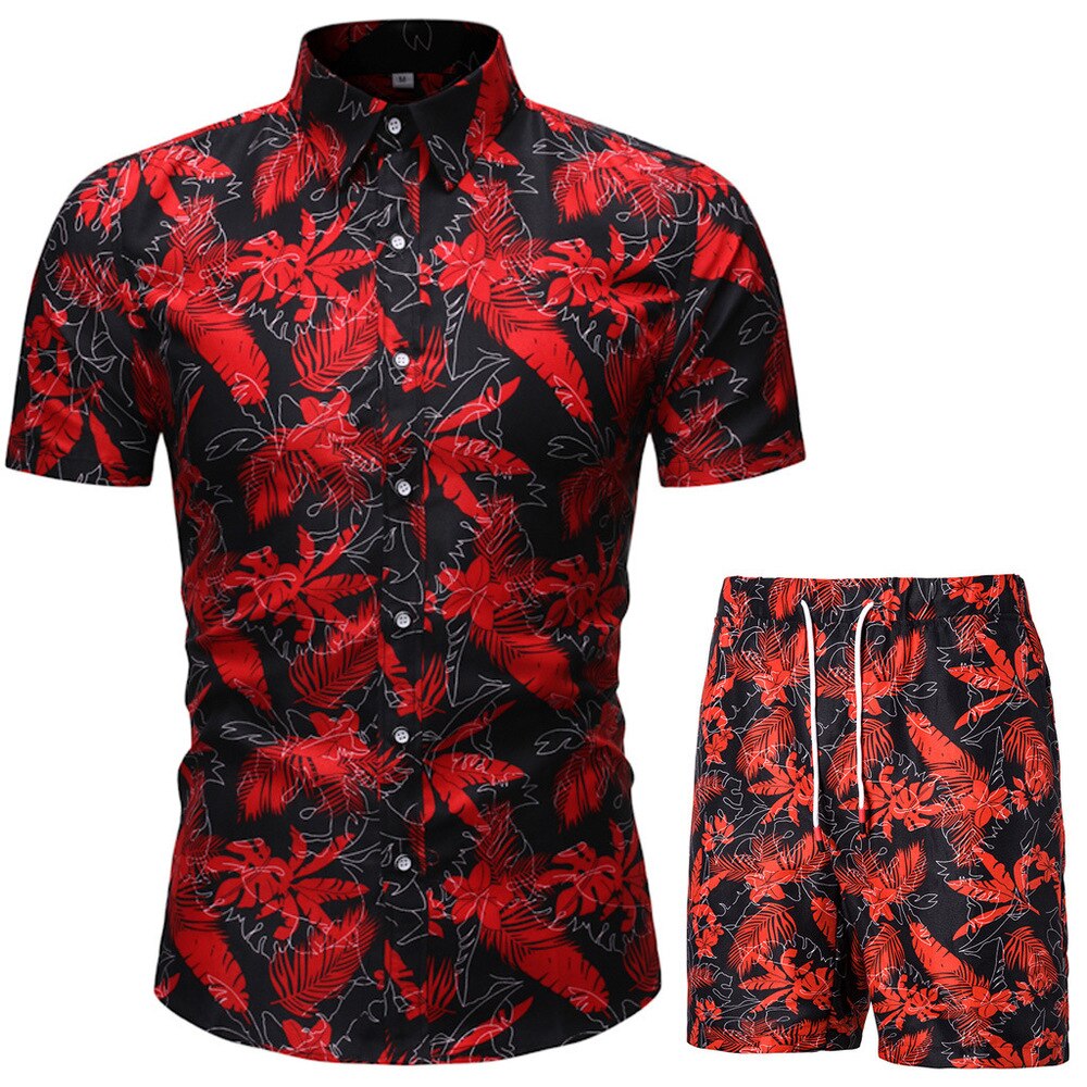 Summer Set Men Shorts Set Floral Print Shirt and Shorts Beach Wear Holiday Clothes - lecapmode