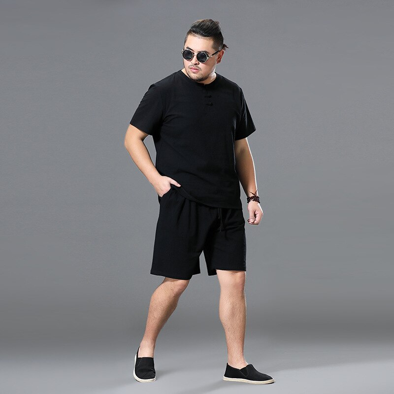 Men Clothing Large Size Tracksuit 8XL 9XL Linen Short T-shirt Summer Suit - lecapmode