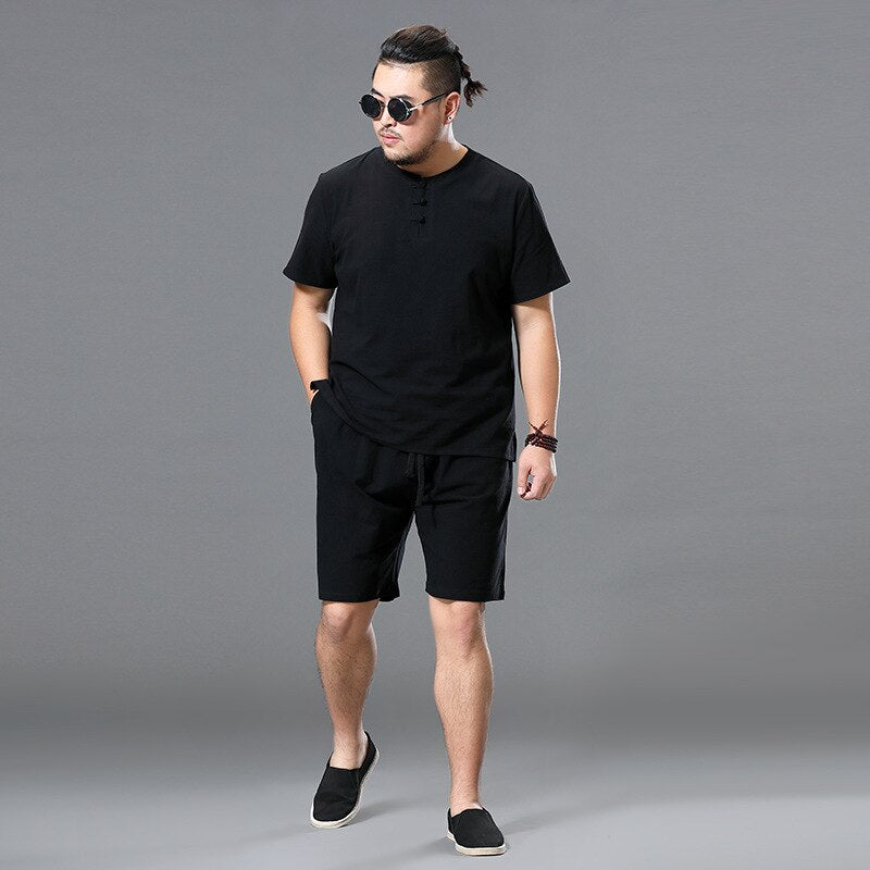 Men Clothing Large Size Tracksuit 8XL 9XL Linen Short T-shirt Summer Suit - lecapmode