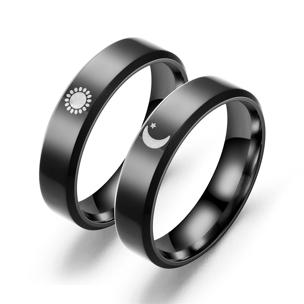 Sun Moon Couple Rings For Women Men Stainless Steel Fashion Jewelry Gifts - lecapmode