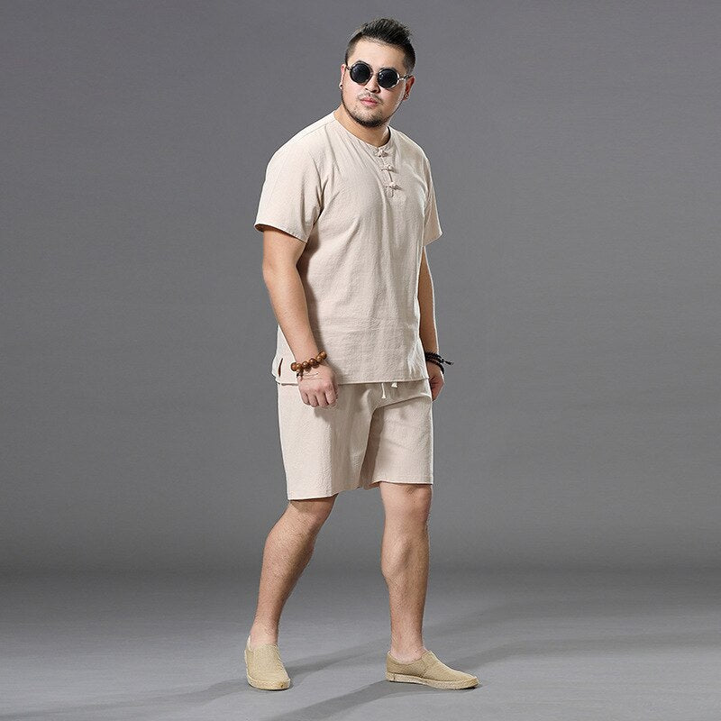 Men Clothing Large Size Tracksuit 8XL 9XL Linen Short T-shirt Summer Suit - lecapmode