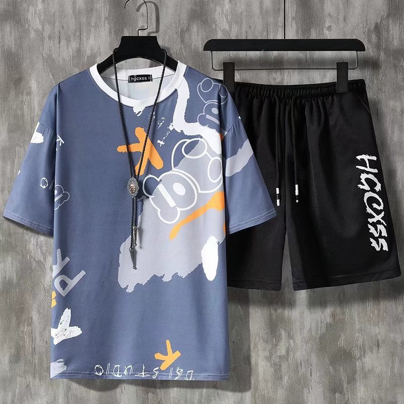 Summer Men Tracksuit Streetwear Casual Outfit Set T Shirts Shorts 2 Piece Set Men Clothes - lecapmode