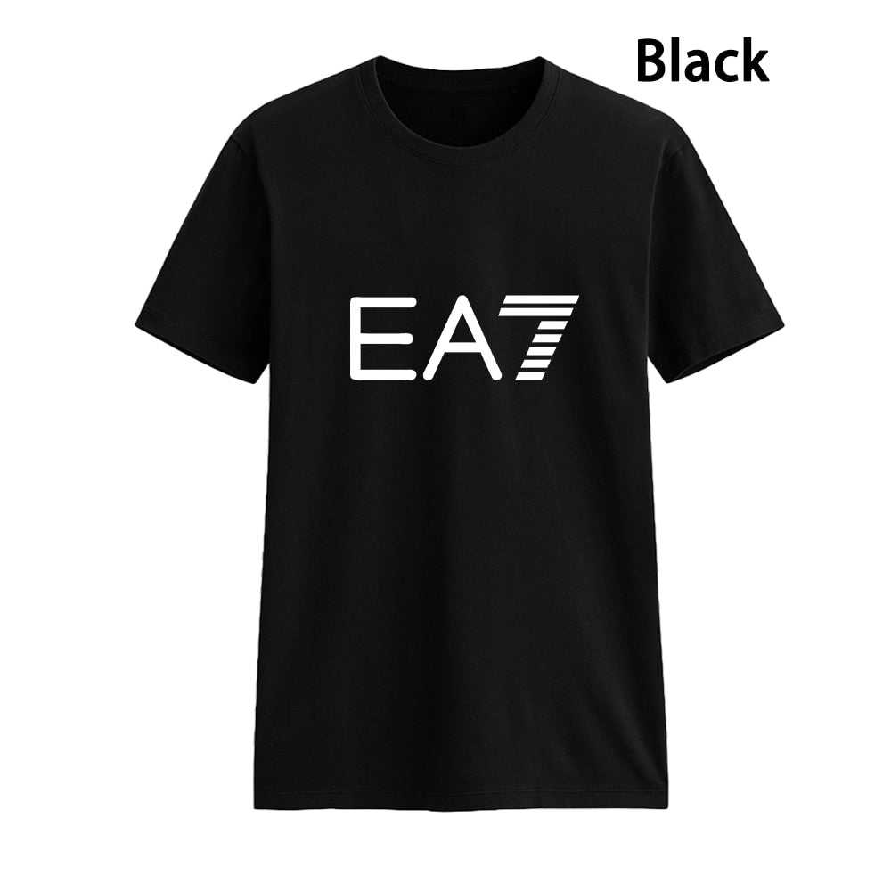 Summer Couple T-Shirt Fashion EA7 Print Lovers Top Man Woman Clothes Cotton Tees - lecapmode