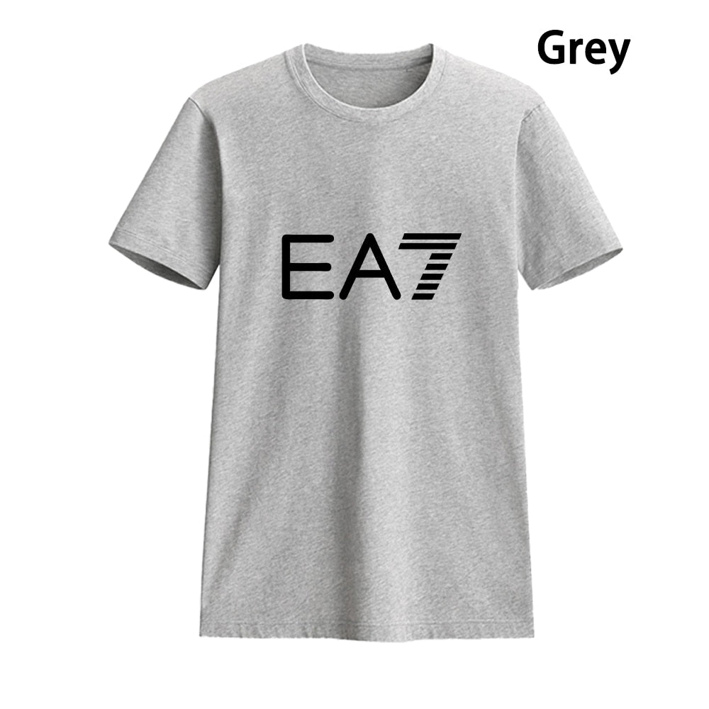 Summer Couple T-Shirt Fashion EA7 Print Lovers Top Man Woman Clothes Cotton Tees - lecapmode