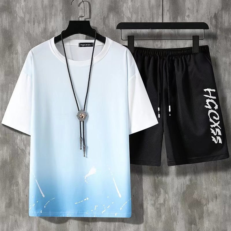 2022 Summer Men Sets Korean Fashion Tracksuit Streetwear Casual Print Outfit - lecapmode