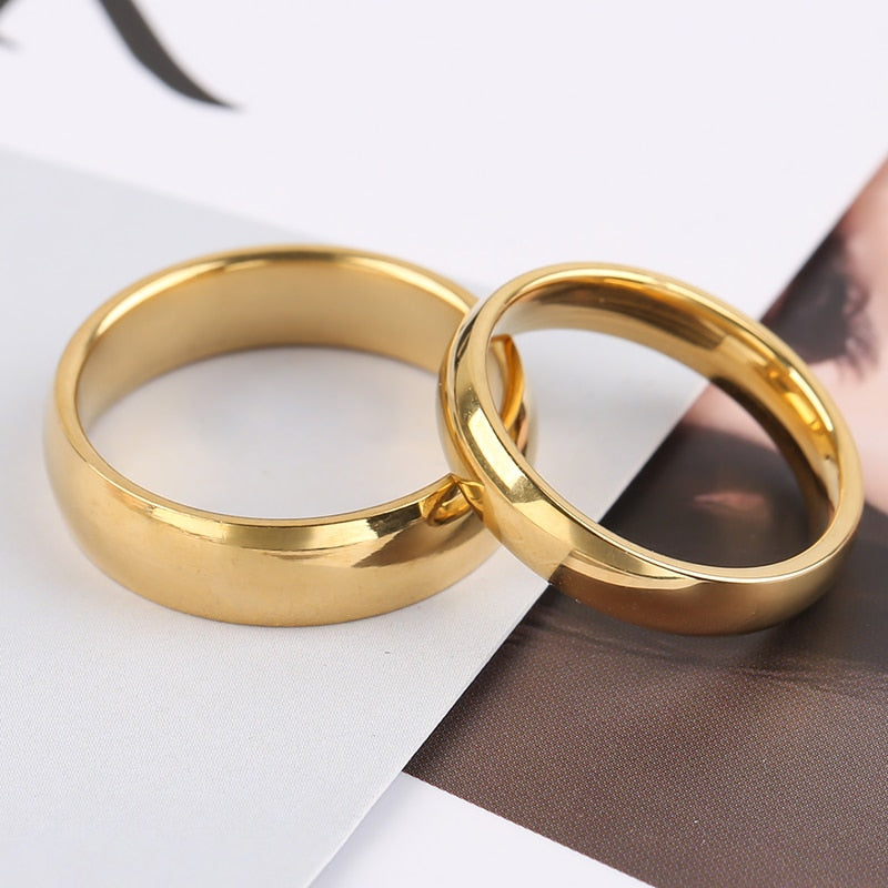 Smooth Stainless Couple Steel Rings Classic Gold For Women And Men - lecapmode