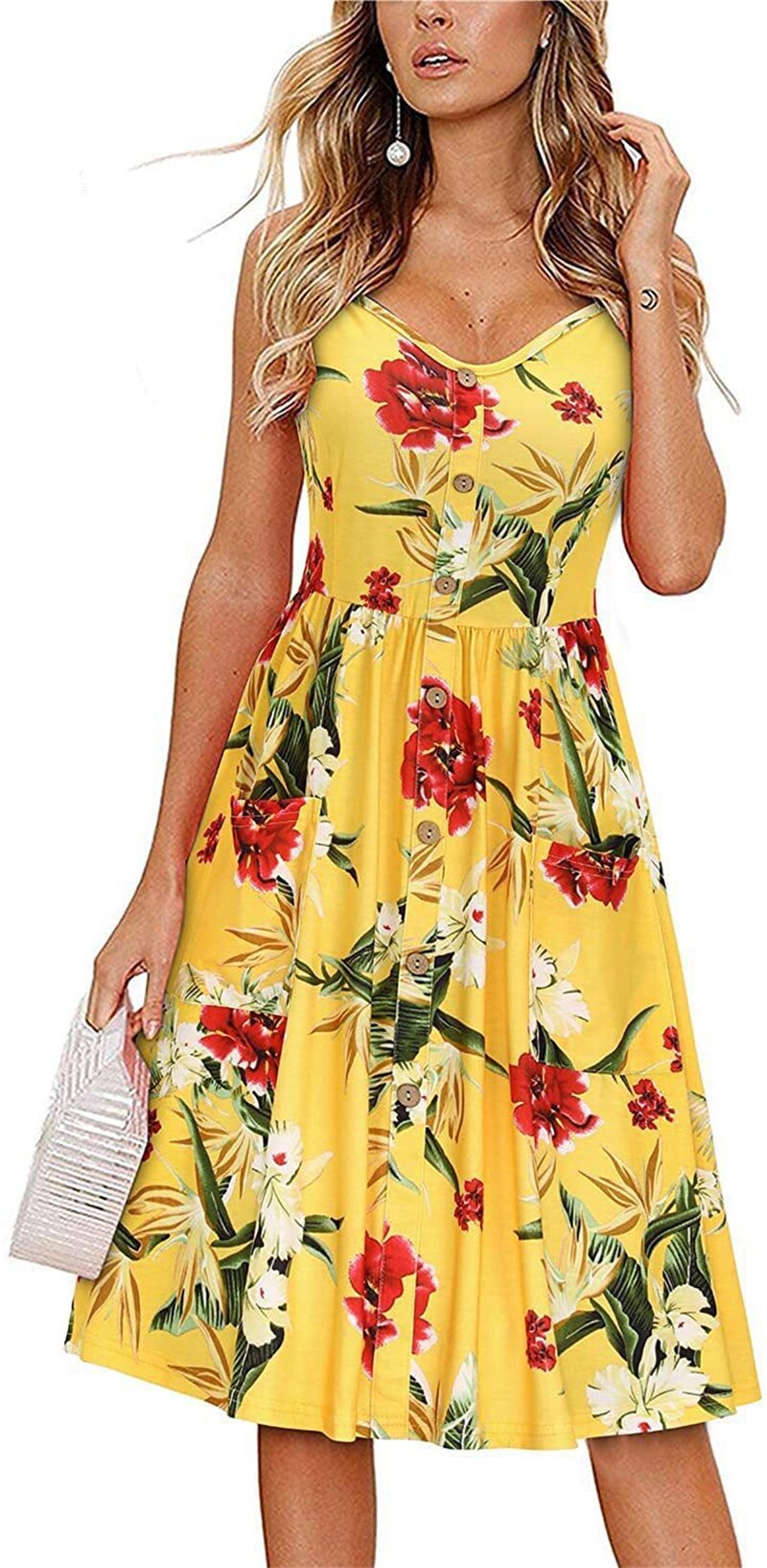 Women Summer Sexy V Neck Floral Print Boho Beach Sleeveless A Line Mini Dress - lecapmode