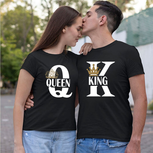 KING QUEEN Crown Summer Casual O-neck Short Sleeve Tees Couple Lovers T-Shirt - lecapmode