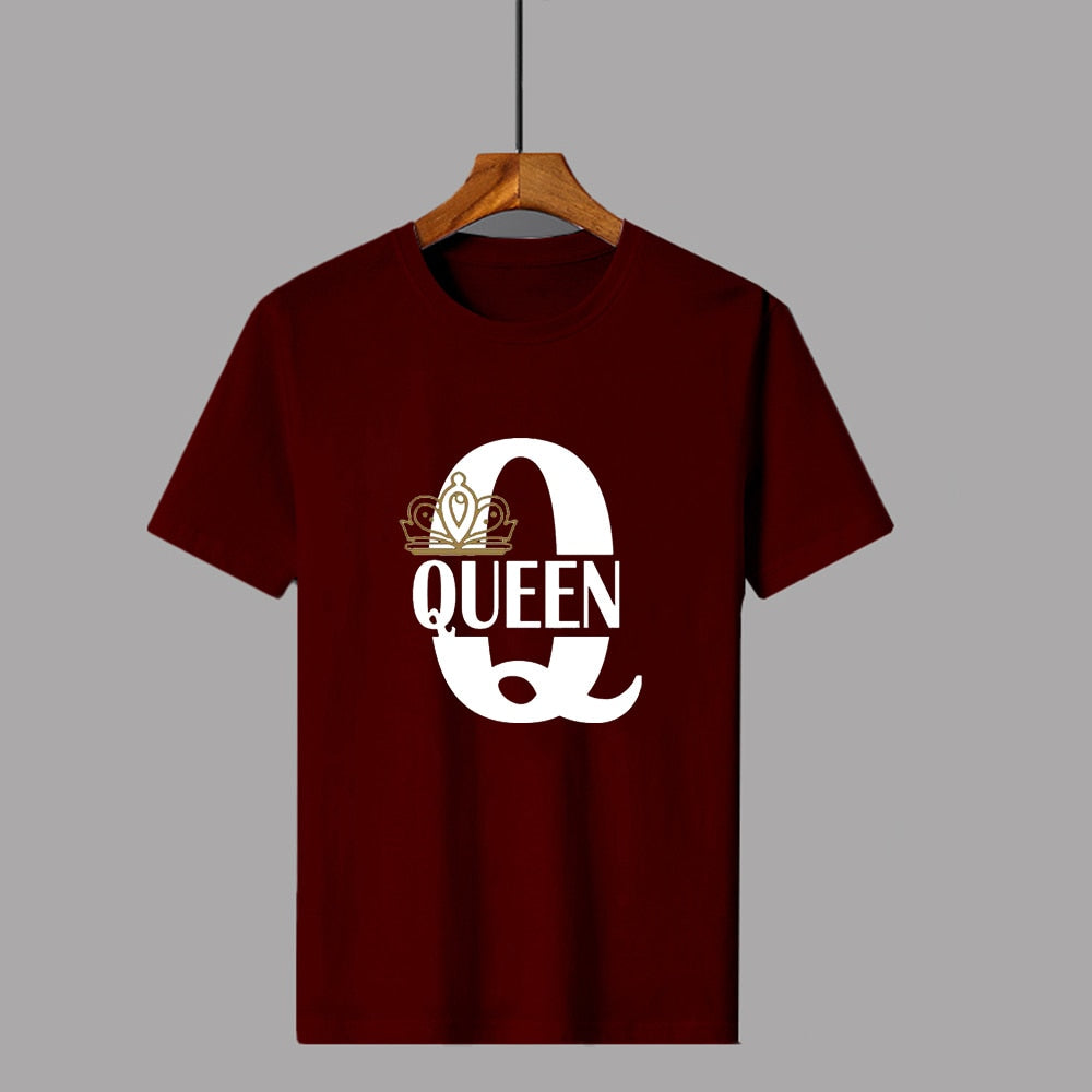 KING QUEEN Crown Summer Casual O-neck Short Sleeve Tees Couple Lovers T-Shirt - lecapmode