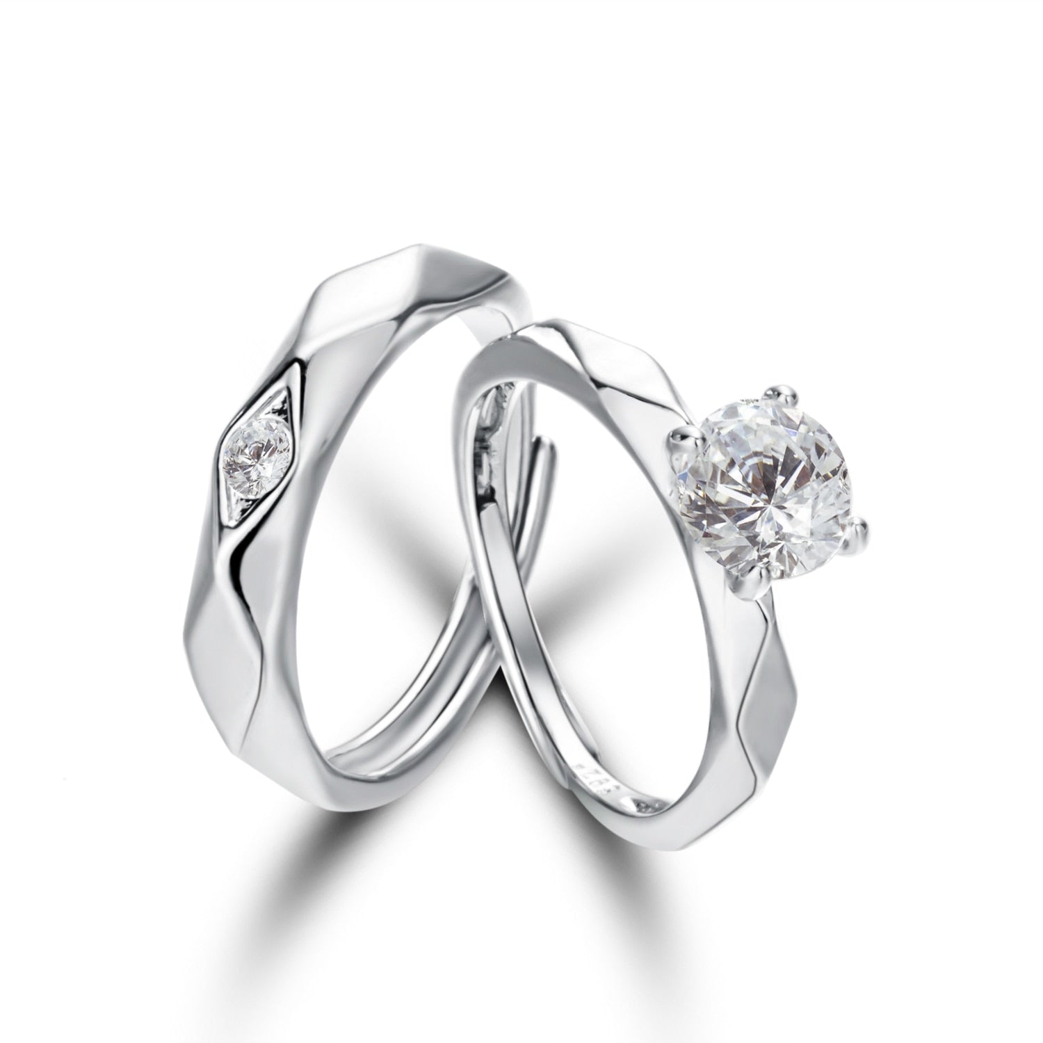 2 Pcs Silver Color Couple Fashion Wedding Bride Bridegroom Jewelry Sun Moon Rings Set - lecapmode