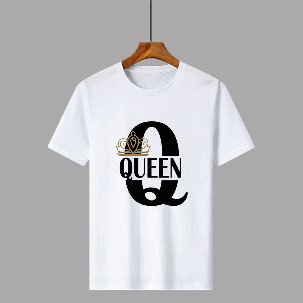 KING QUEEN Crown Summer Casual O-neck Short Sleeve Tees Couple Lovers T-Shirt - lecapmode