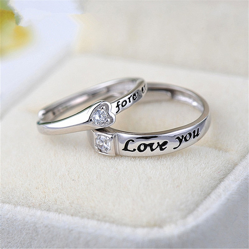 Zircon Heart Matching Couple Rings Set Wedding Ring For Women Men Valentine Day Jewelry - lecapmode