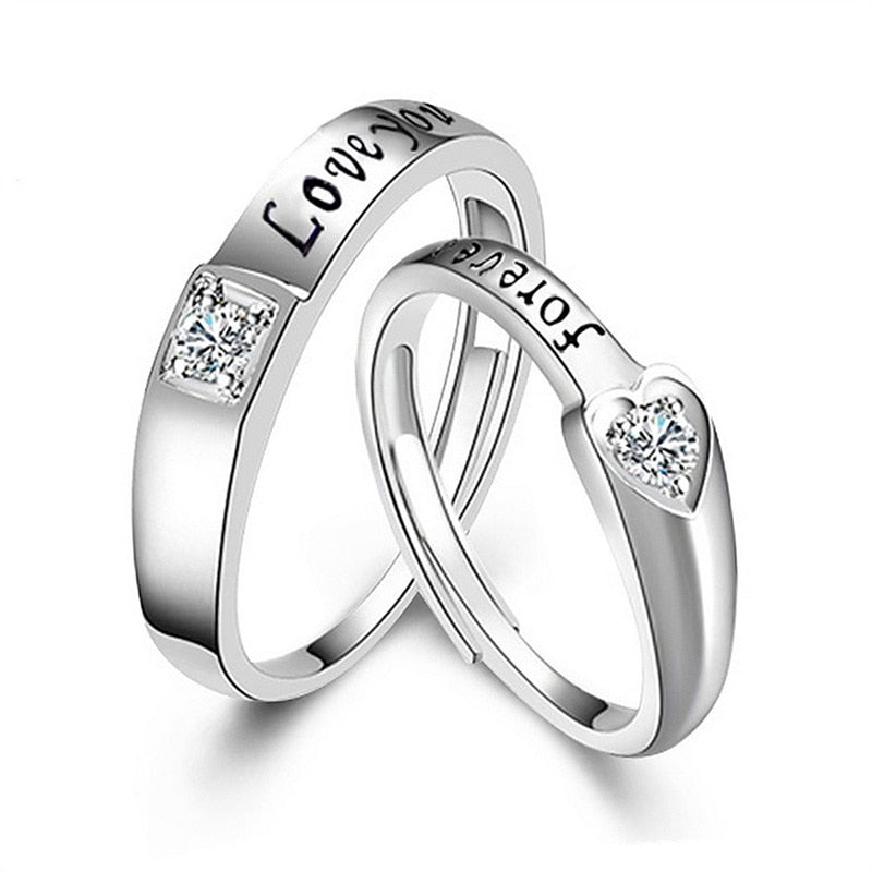 2 Pcs Silver Color Couple Fashion Wedding Bride Bridegroom Jewelry Sun Moon Rings Set - lecapmode