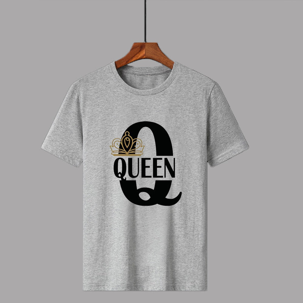 KING QUEEN Crown Summer Casual O-neck Short Sleeve Tees Couple Lovers T-Shirt - lecapmode