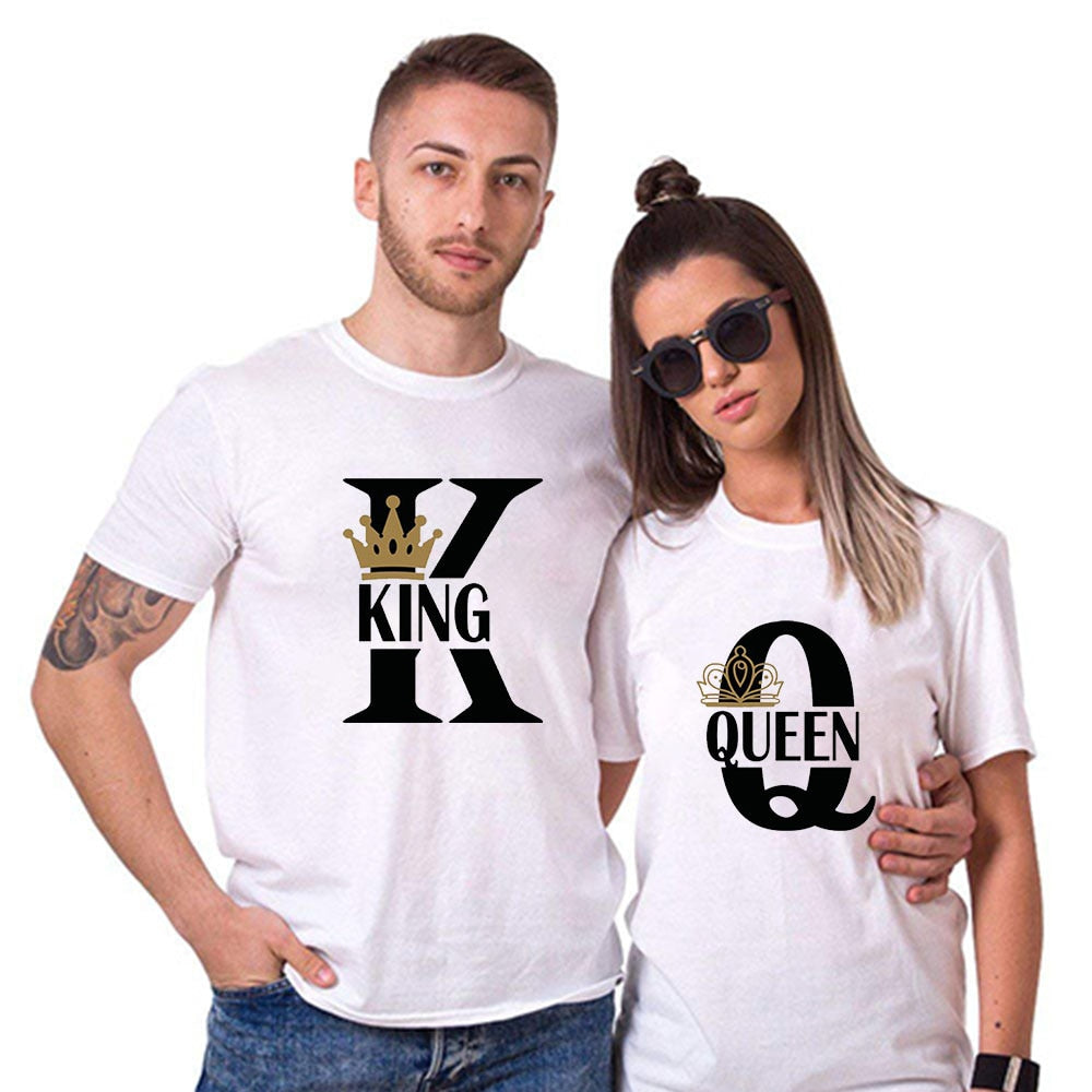 KING QUEEN Crown Summer Casual O-neck Short Sleeve Tees Couple Lovers T-Shirt - lecapmode