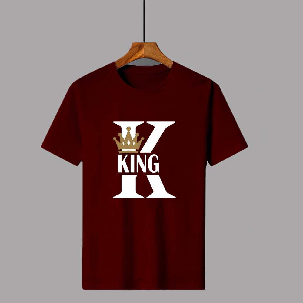 KING QUEEN Crown Summer Casual O-neck Short Sleeve Tees Couple Lovers T-Shirt - lecapmode