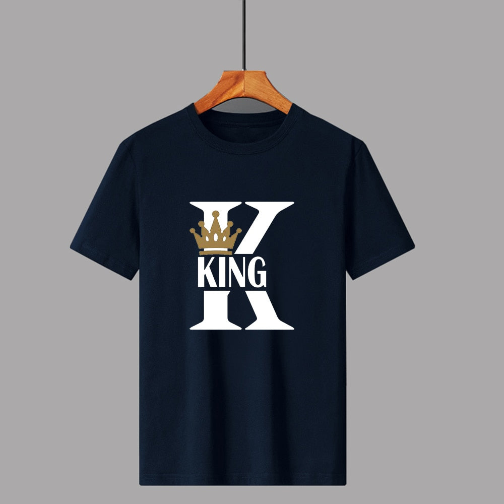 KING QUEEN Crown Summer Casual O-neck Short Sleeve Tees Couple Lovers T-Shirt - lecapmode