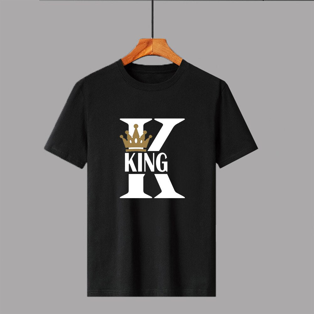 KING QUEEN Crown Summer Casual O-neck Short Sleeve Tees Couple Lovers T-Shirt - lecapmode