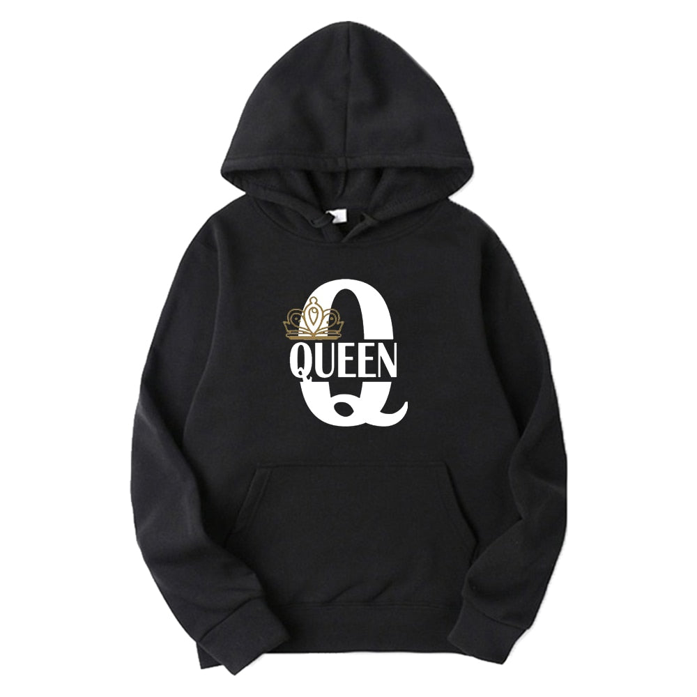 Fashion Lover Couple Sportwear Set KING QUEEN Printed Hooded Clothes - lecapmode