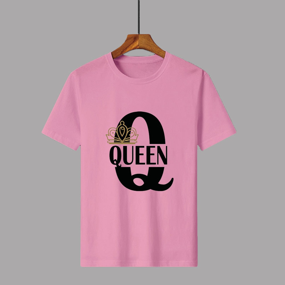 KING QUEEN Crown Summer Casual O-neck Short Sleeve Tees Couple Lovers T-Shirt - lecapmode