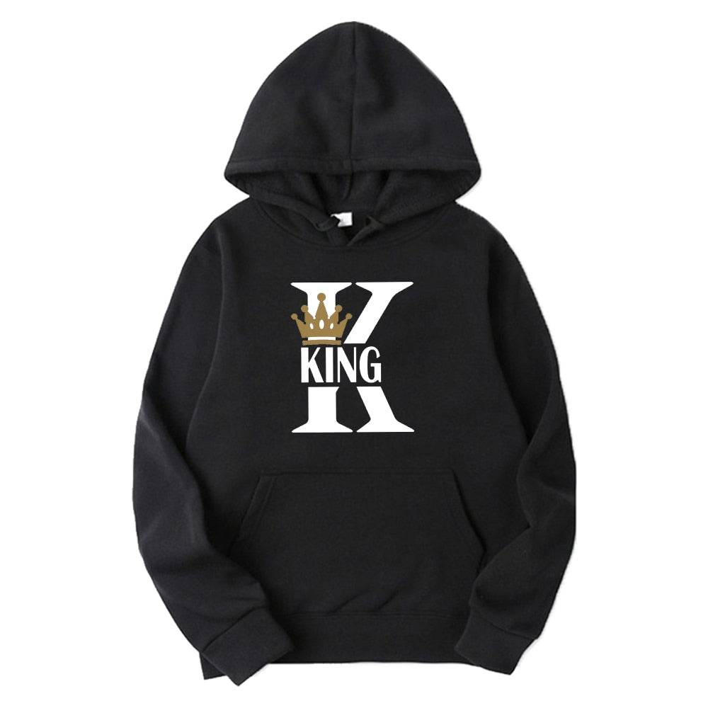 Fashion Lover Couple Sportwear Set KING QUEEN Printed Hooded Clothes - lecapmode