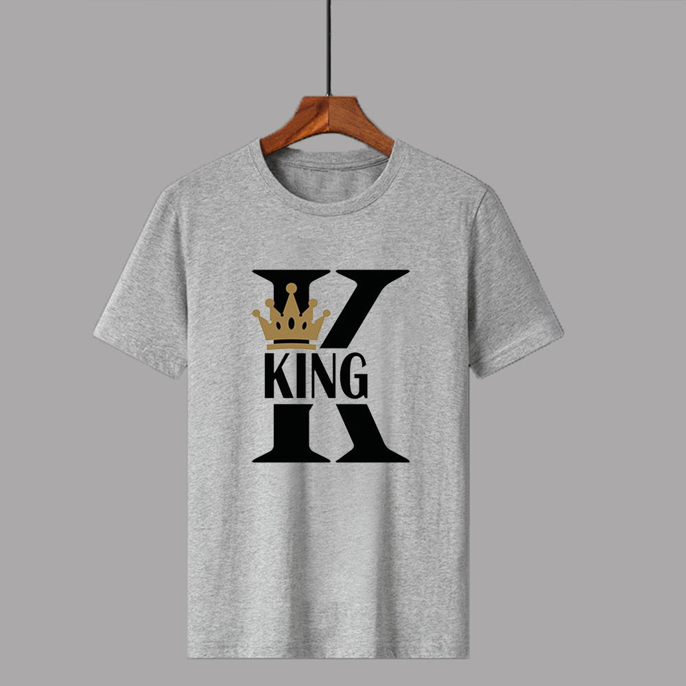 KING QUEEN Crown Summer Casual O-neck Short Sleeve Tees Couple Lovers T-Shirt - lecapmode