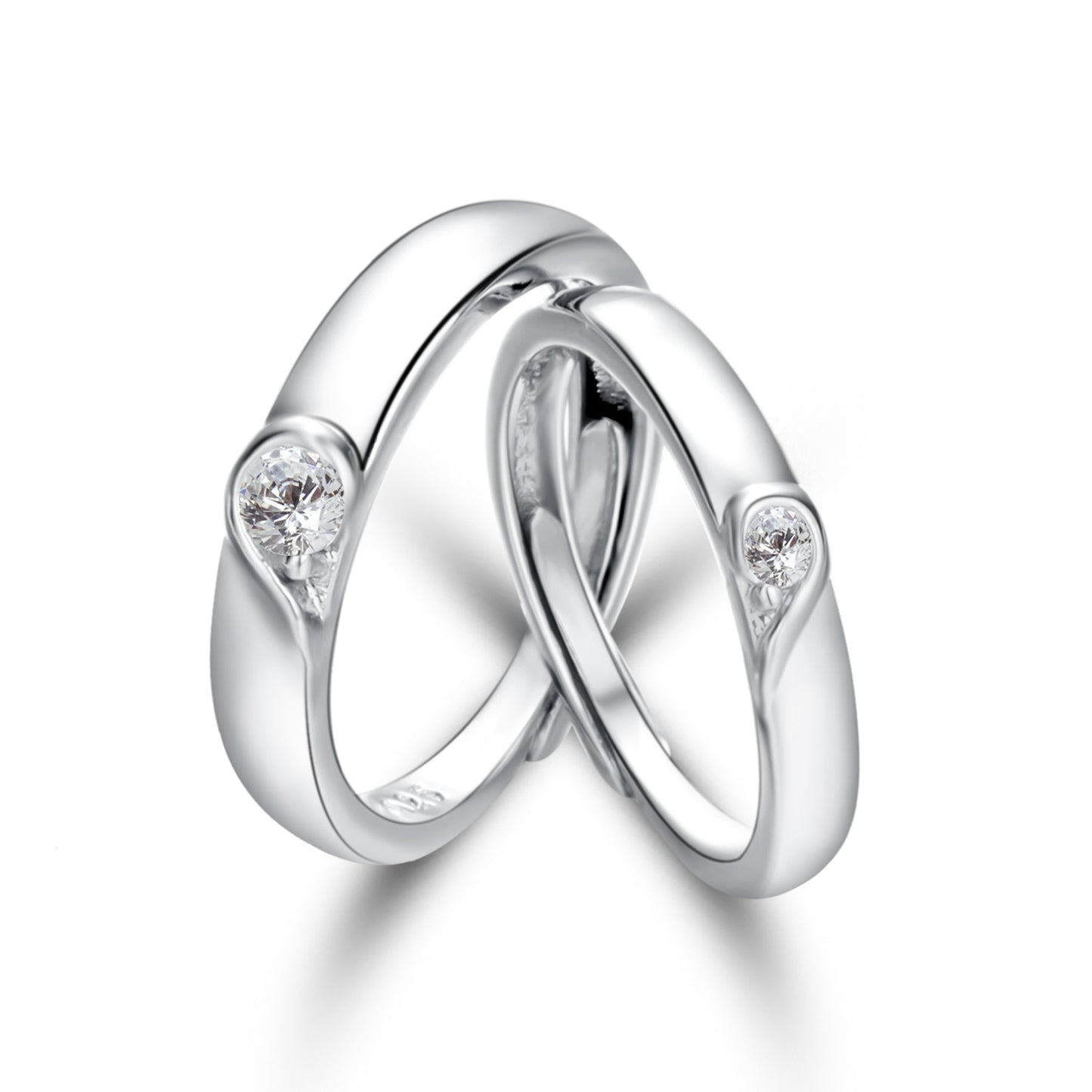 2 Pcs Silver Color Couple Fashion Wedding Bride Bridegroom Jewelry Sun Moon Rings Set - lecapmode