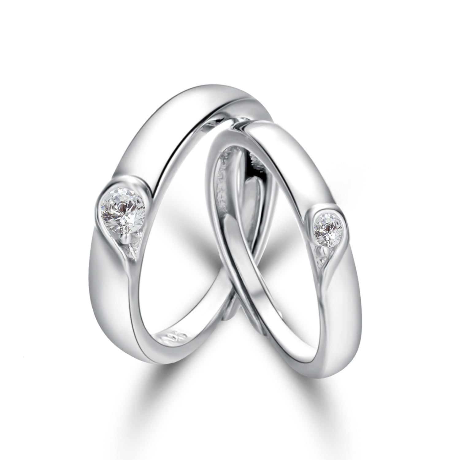 2 Pcs Silver Color Couple Fashion Wedding Bride Bridegroom Jewelry Sun Moon Rings Set - lecapmode