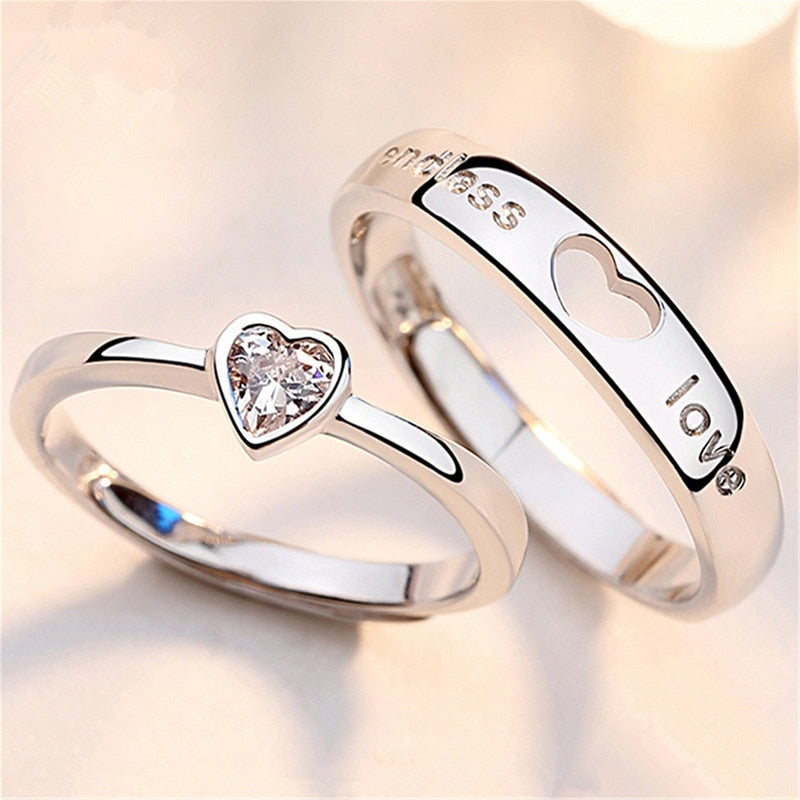 Zircon Heart Matching Couple Rings Set Wedding Ring For Women Men Valentine Day Jewelry - lecapmode