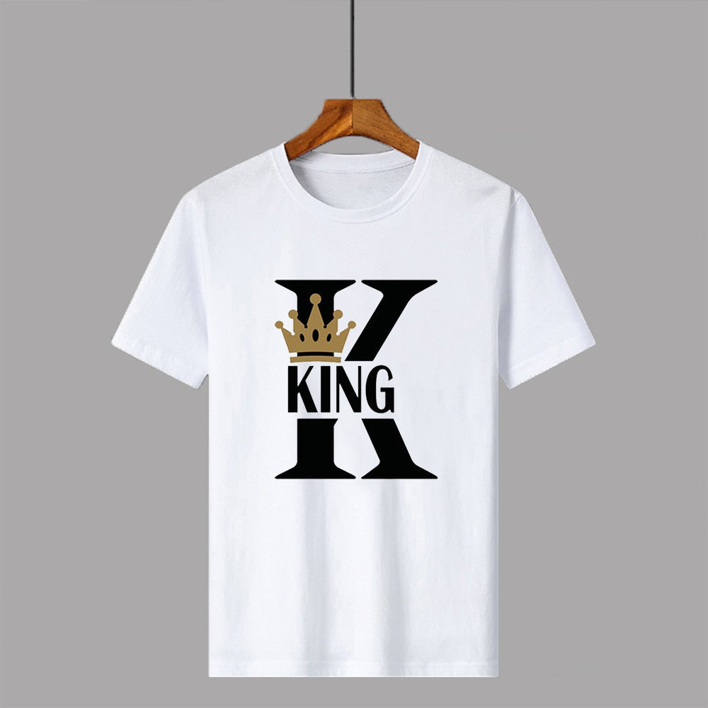 KING QUEEN Crown Summer Casual O-neck Short Sleeve Tees Couple Lovers T-Shirt - lecapmode