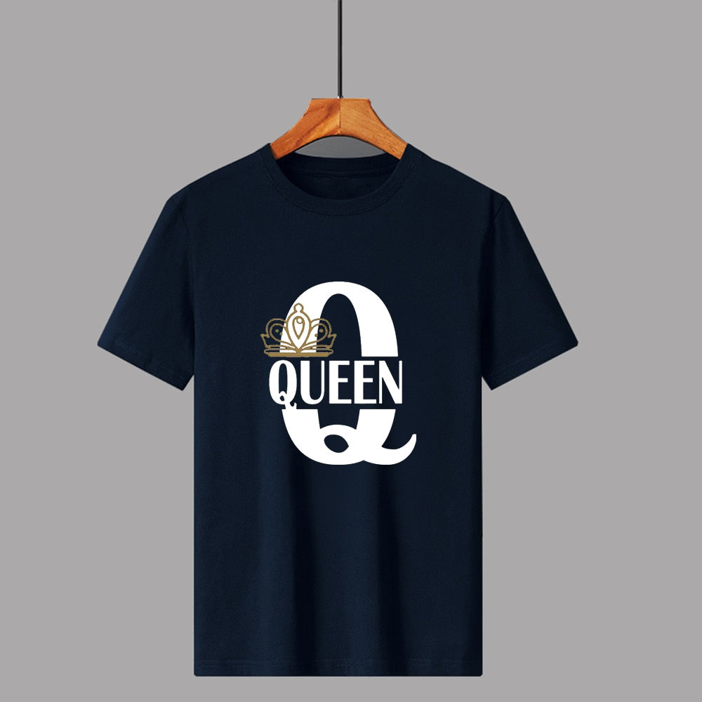 KING QUEEN Crown Summer Casual O-neck Short Sleeve Tees Couple Lovers T-Shirt - lecapmode